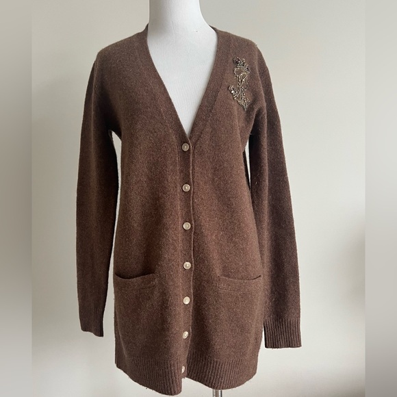 Ralph Lauren Vintage logo Brown Boyfriend fit long cardigan sweater-Small - Picture 3 of 6